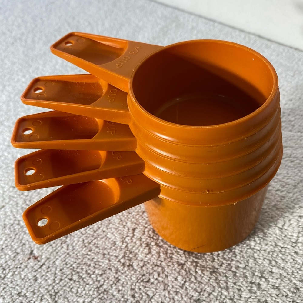 Vintage Tupperware MCM Orange Measuring Cups Set 5 pcs.